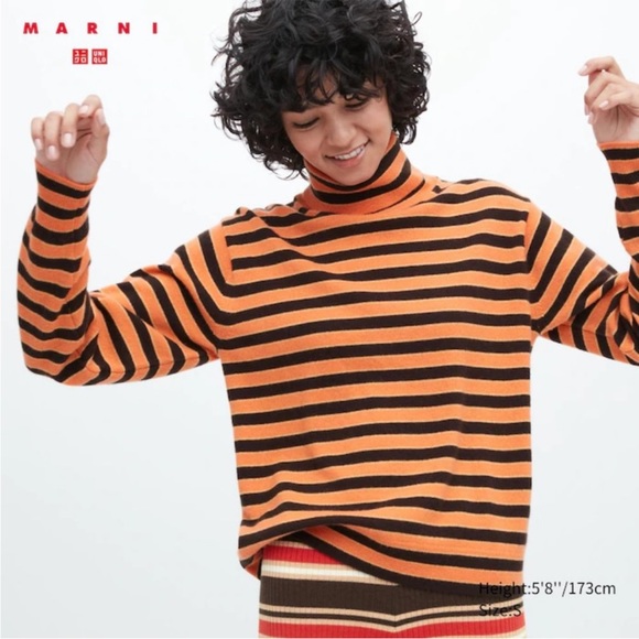 NWT Marni Uniqlo 100% Cashmere Striped Turtleneck Sweater Sz M - Picture 1 of 14